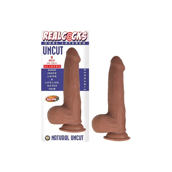 RealCocks Dual Layered Uncut Slider 9″ Fat Dick-Brown