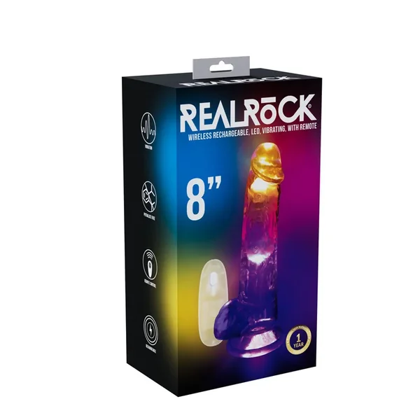 REALROCK 8 with Balls Wireless Rechargeable LED Vibrating Dong – Clear with LED 22.5 cm USB Rec