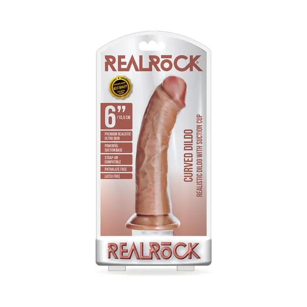 RealRock Realistic 6 in. Curved Dildo With Suction Cup Tan