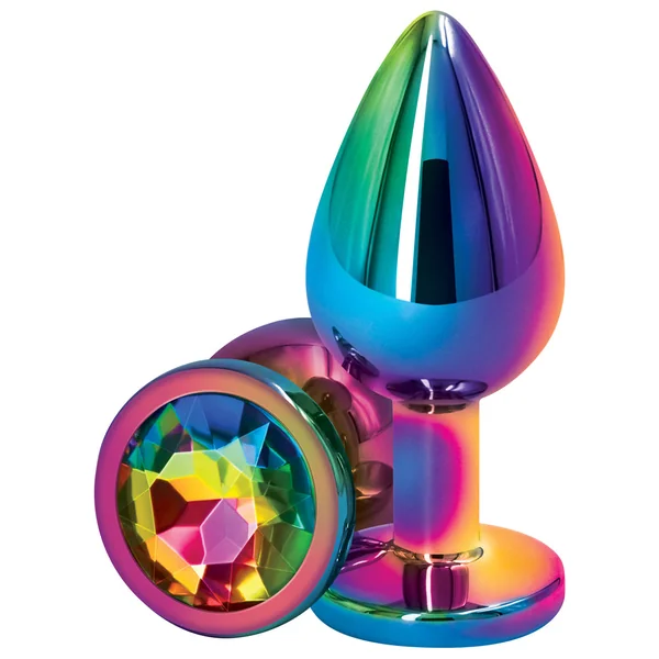 Rear Assets Multicolour Round Gem Metal Butt Plug - Medium