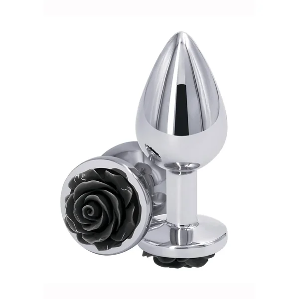 Rear Assets Rose Aluminum Anal Plug – Medium – Black/Silver