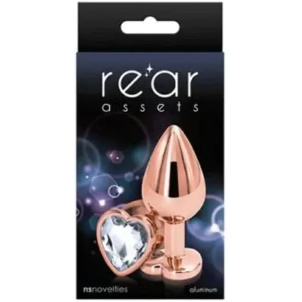 Rear Assets Rose Gold ‘Medium’ Heart-Shaped Butt Plug (Clear Jewel)