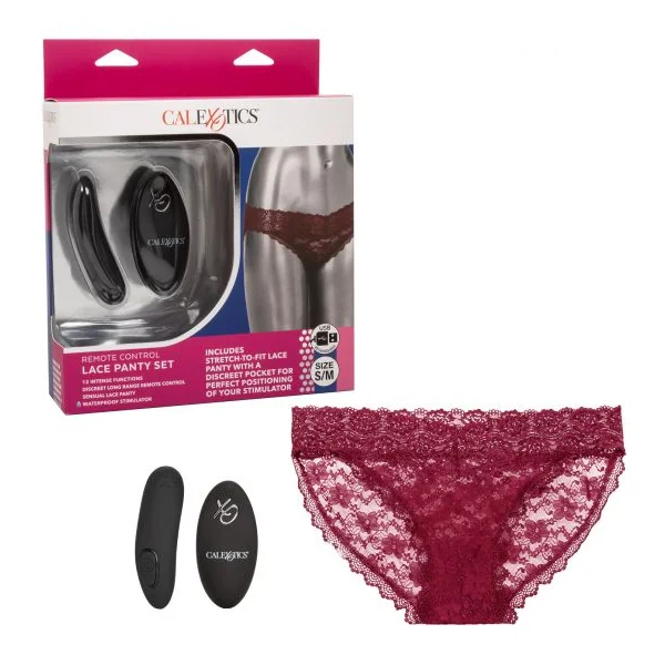 REMOTE CONTROL LACE PANTY SET S/M BURGUNDY