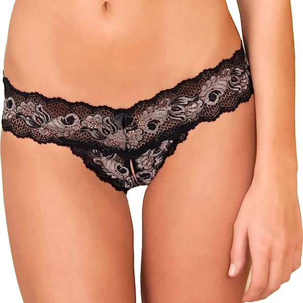 René Rofé – Crotchless Thong V Lace – Black