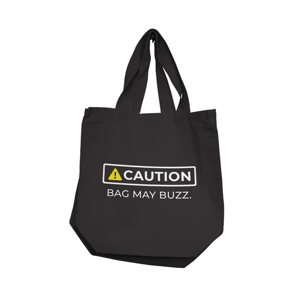 Reusable Totes – Caution Bag May Buzz. – Black