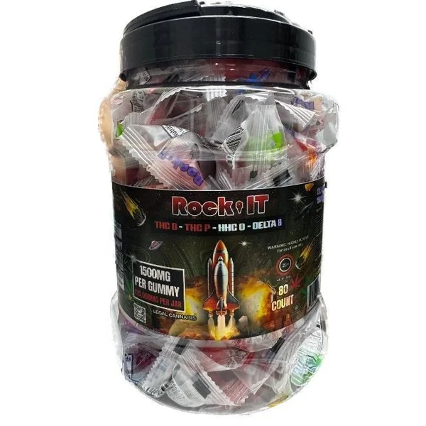 Rock-it 120000mg THC-P+D8 Gummies 80ct Jar Cotton Candy