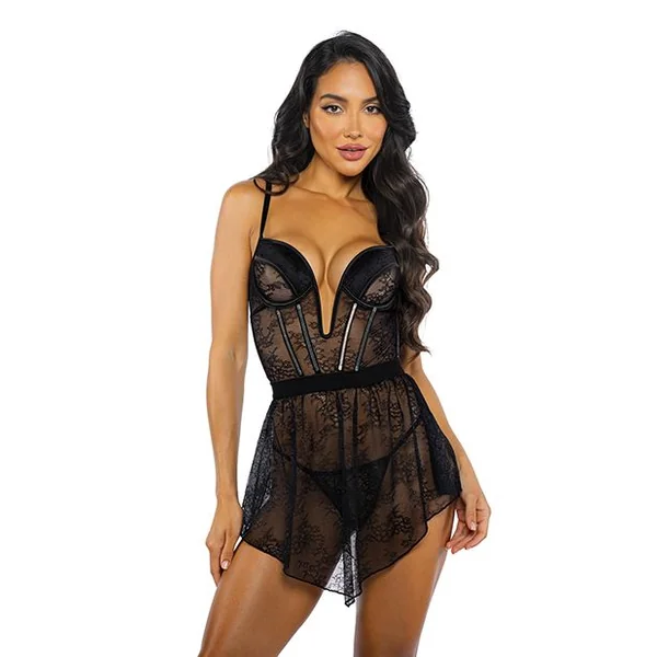 Roma Confidential Belle Noir Chantilly Lace and Satin Garter Skirt 3 Piece Set