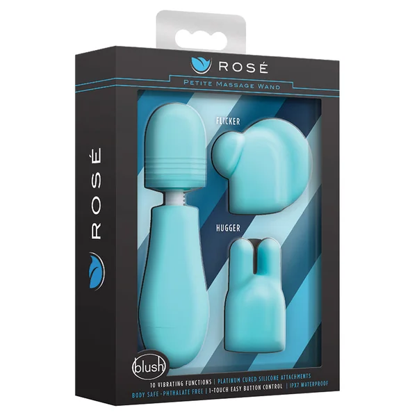 Rose Petite Blue 10 Function Vibrating Massage Wand Kit