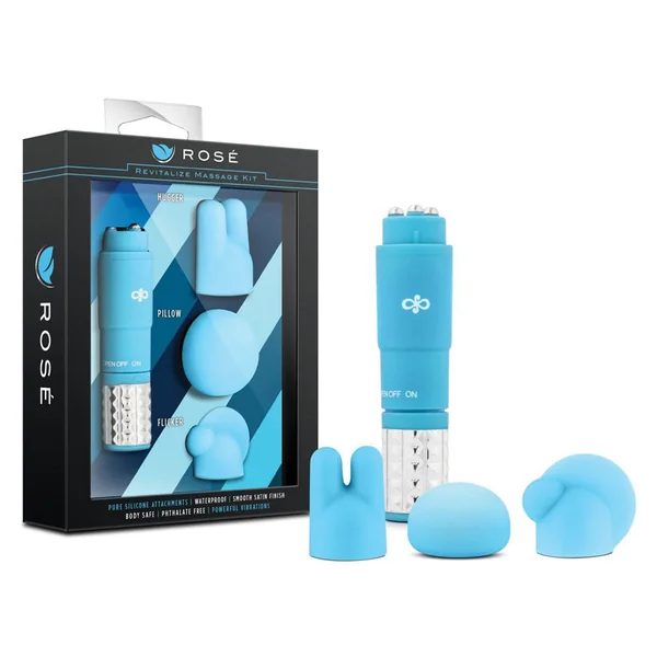 Rose Revitalize Massage Kit Blue 4-Inch Vibrating Mini Vibrator