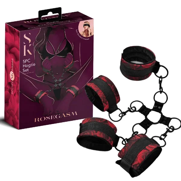 Rosegasm Full-Body Bondage BDSM Four-Way Connector Wrist & Ankle Cuffs 5-Piece Hogtie Set