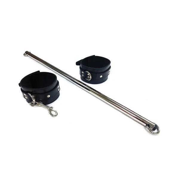 Rouge Leather Leg Spreader Bar W- Black Cuffs