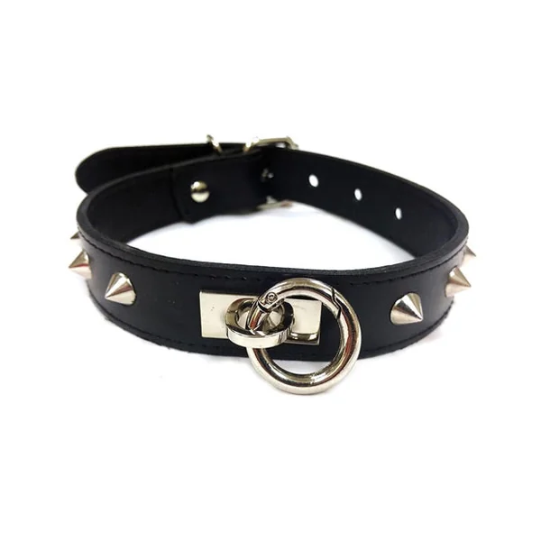 Rouge Leather O Ring Studded Collar