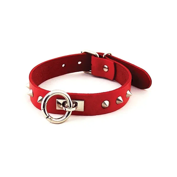 Rouge Leather O Ring Studded Collar – Red