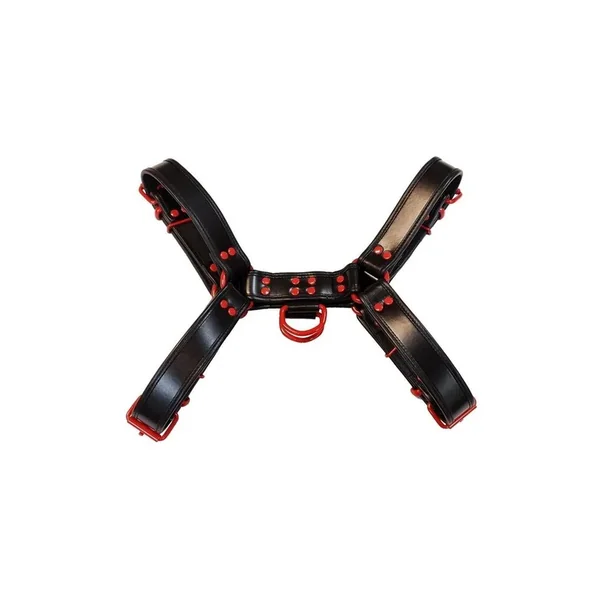 Rouge Leather Over The Head Harness Black with Red Accessories – XXLarge