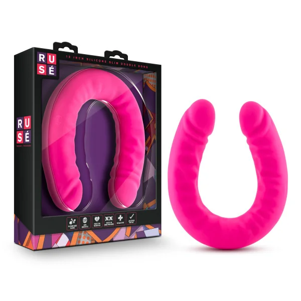 RUSE 18 SILICONE SLIM DOUBLE DONG HOT PINK “