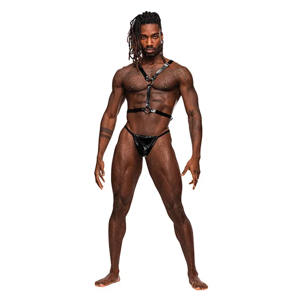 Sagittarius Pu Leather Chest & Winged Back Harness Black O-s