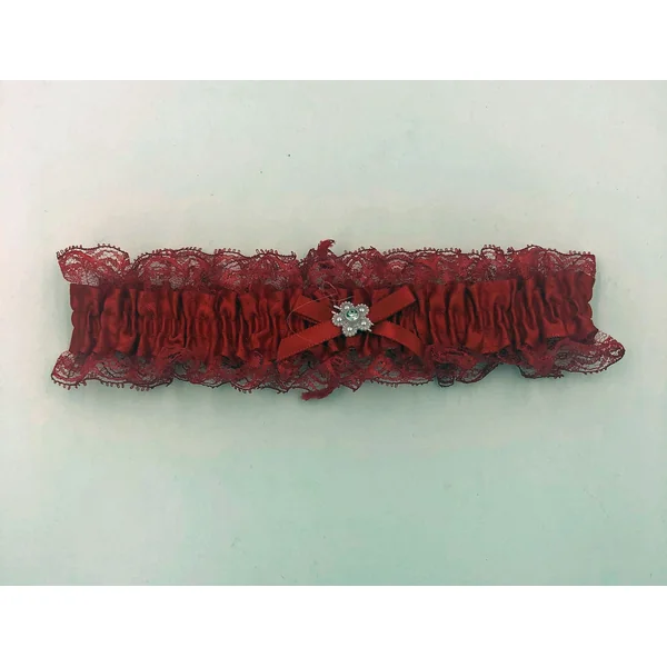 Satin Leg Garter - One Size - Red With Red Lace