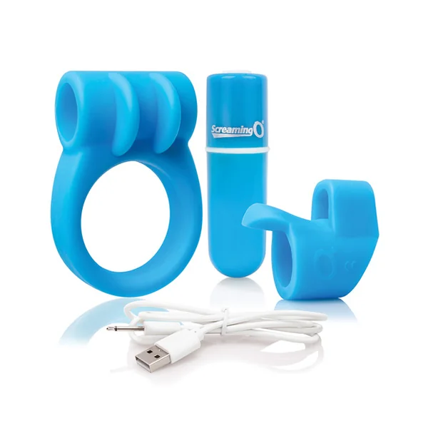 SCREAMING O CHARGED COMBO #1 W/C RING & FINGER SLEEVE BLUE