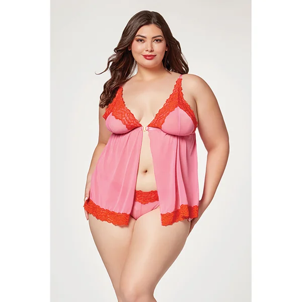 Seven til Midnight – Babydoll Lace Trim Ribbon Accent – Pink – Queen