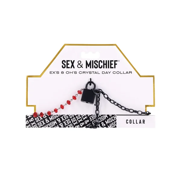 Sex & Mischief Ex's & Oh's Crystal Day Collar - Red/Black