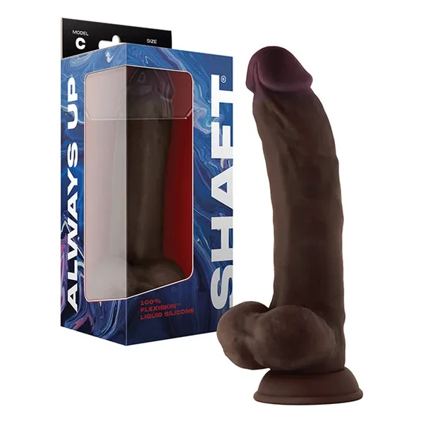 Shaft Model C Flexskin Liquid Silicone 9.5″ Curved Dong w/Balls – Mahogany