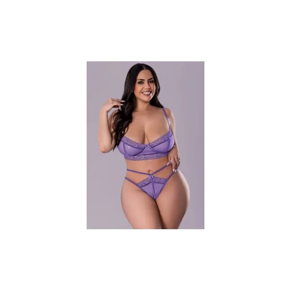 SHEER PASSION DEMI BRA & TANGA PERIWINKLE 2XL