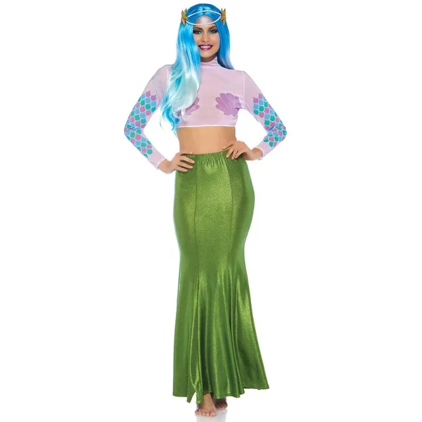 Shimmer Spandex Mermaid Costume Maxi Skirt - Medium-Large - Green