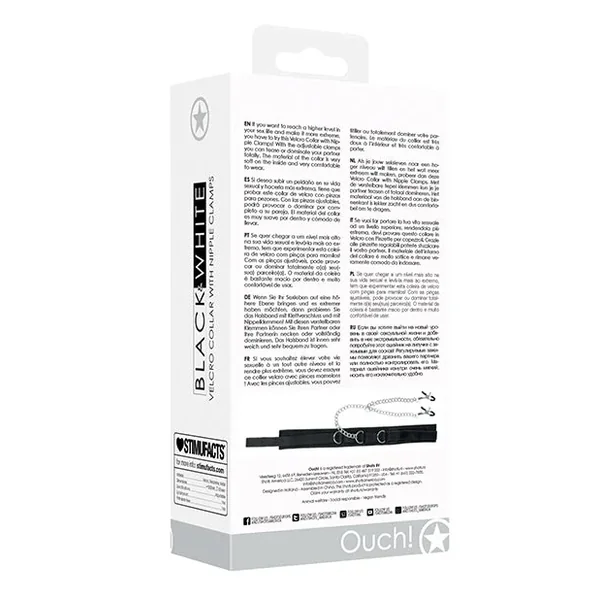 Shots Ouch Black & White Velcro Collar w/Nipple Clamps – Black