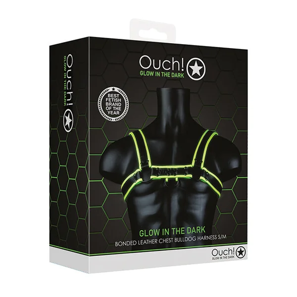 Shots Ouch Chest Bulldog Harness - Glow In The Dark S-m
