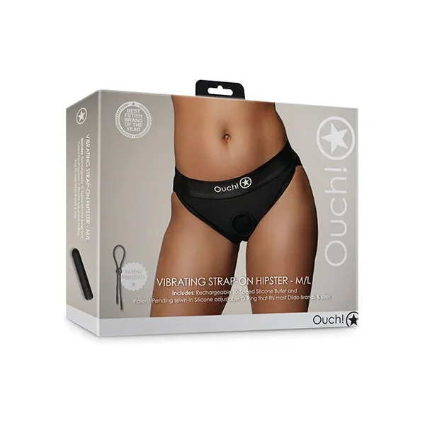 Shots Ouch Vibrating Strap On Hipster – Black M/L