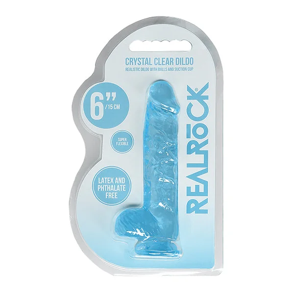 Shots Realrock Realistic Crystal Clear 6" Dildo W-balls - Blue