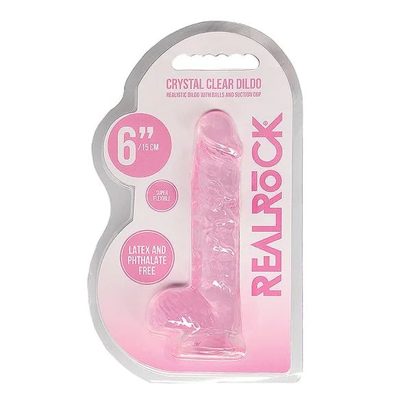 Shots Realrock Realistic Crystal Clear 6" Dildo W-balls - Pink