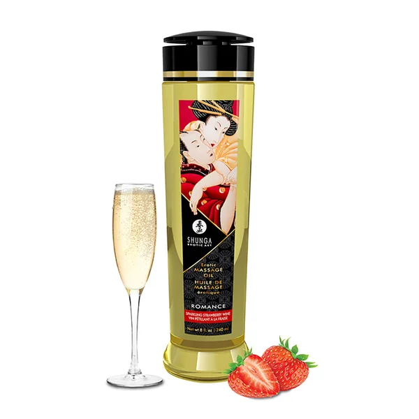 Shunga – Erotic Massage Oil 8.4oz – Romance Strawberry & Wine