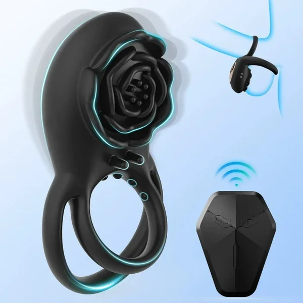 Silicone Cock Ring with Vibrating Rose Clitoral – Wireless Remote-Controlled Masturbation Sex Toys for Couples