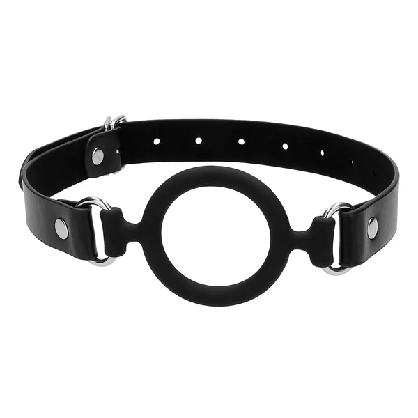 Silicone Ring Gag With Adjustable Bonded Leather Staps - Black
