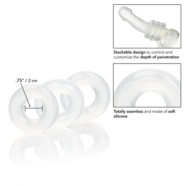 Silicone Stacker Penis Rings Clear 3 Each Per Set .75 Inch Diameter