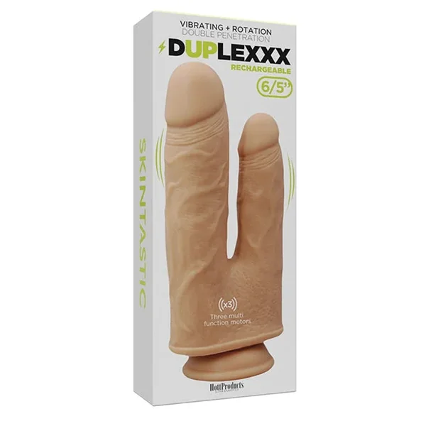 Skinsations Duplexx Vibrating & Rotating Double Dildo – Flesh