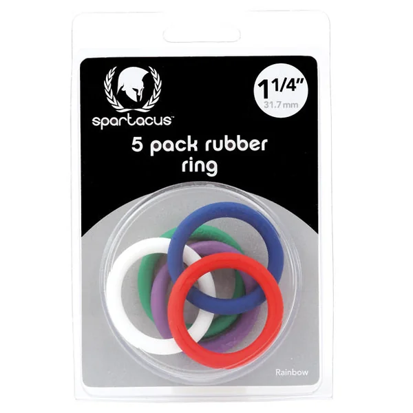 Spartacus 1.25" Rubber Cock Ring Set - Rainbow Pack Of 5