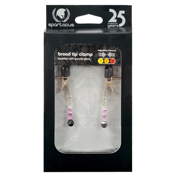Spartacus Adjustable Broad Tip Nipple Clamps W-purple Beads