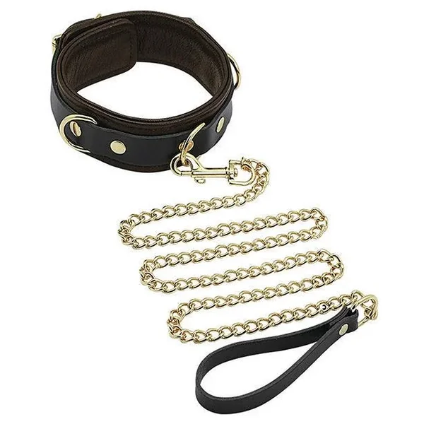 Spartacus Collar & Leash – Brown Leather W-gold Accent Hardware