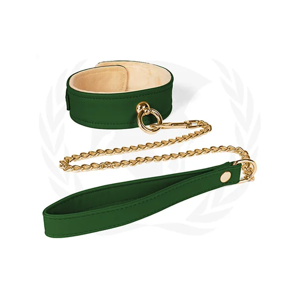 Spartacus Plush Lined Pu Collar & Chained Leash - Green