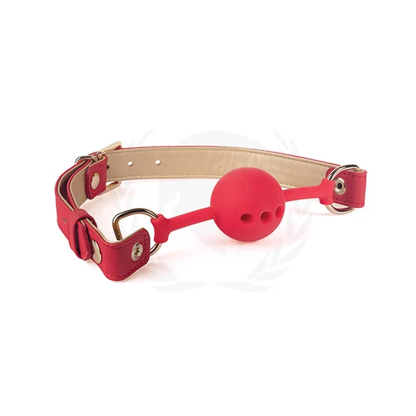 Spartacus Silicone Ball Gag W-red Gold Pu Straps - 46 Mm