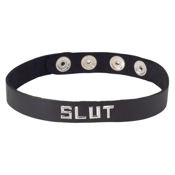 Spartacus Wordband “Slut” Leather Collar – Black