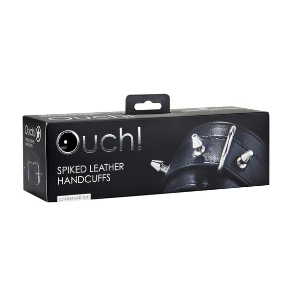 Spiked Leather Handcuffs - Black