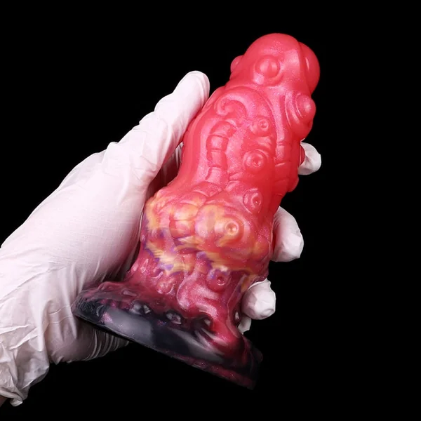 Spiral Fantasy Dragon Dildo Buttplug with Tentacle Detail – Blood-Red Silicone Vaginal Pleasure Tool