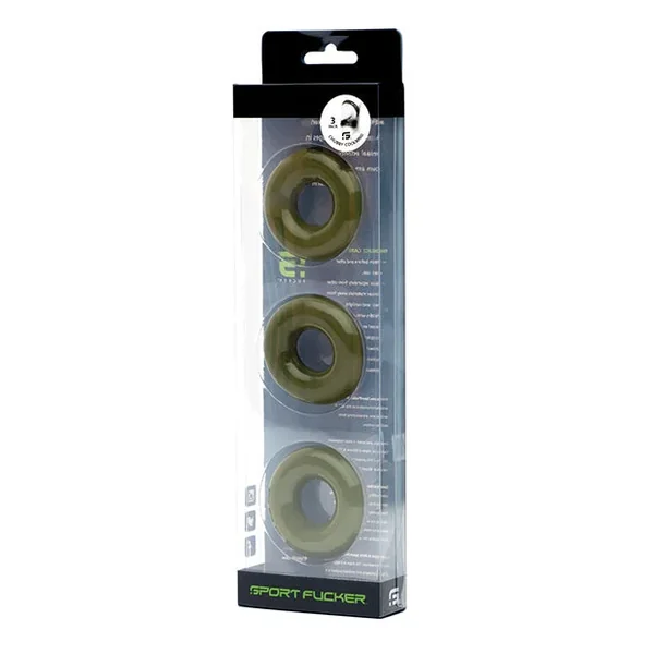Sport Fucker Chubby Cockring Pack of 3 – Army Green