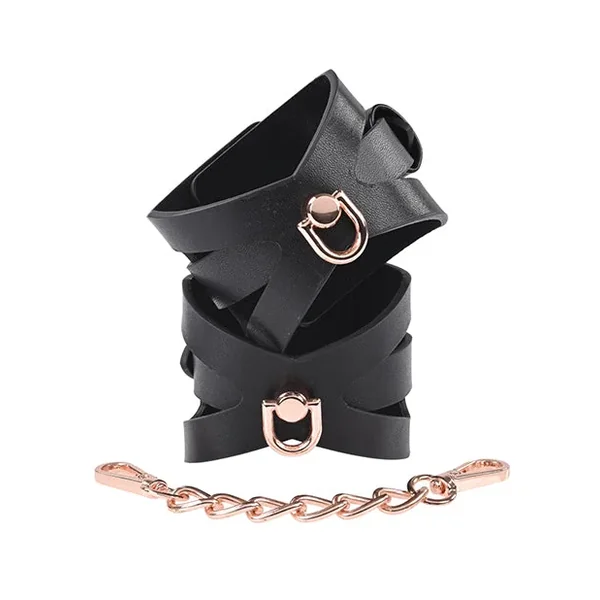 SS Sex & Mischief Brat Handcuffs – Black/Rose Gold