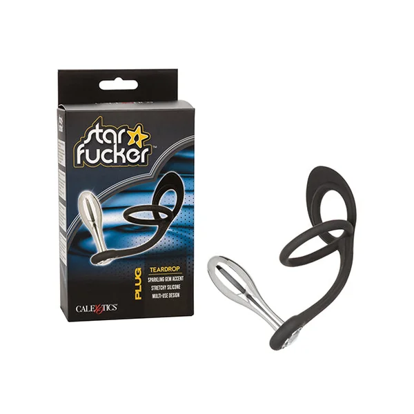 Star Fucker Teardrop Gem Plug W-silicone Enhancer - Black