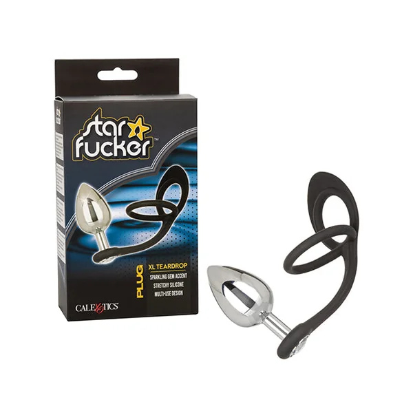 Star Fucker Xl Teardrop Gem Plug W-silicone Enhancer - Black