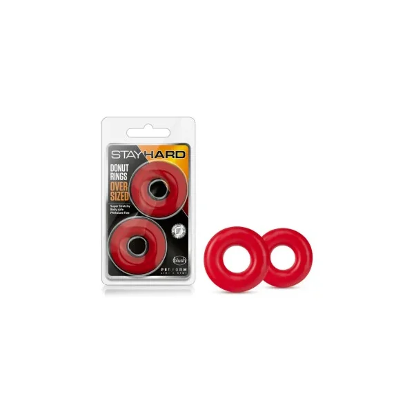 Stay Hard Donut Rings Oversized Cock Ring 2-Pack, Red